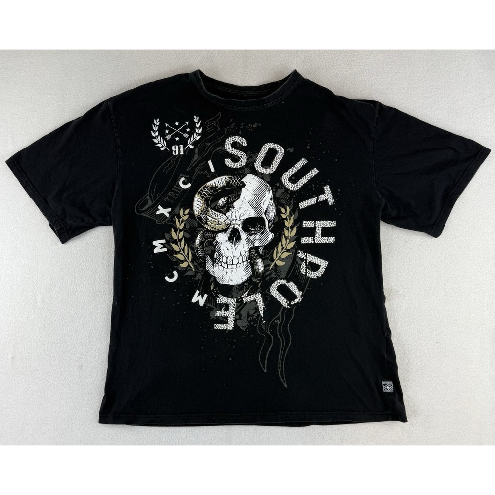 South Pole Graphic Black T-Shirt Men's 4XB Skull Snake Streetwear Skater Y2K